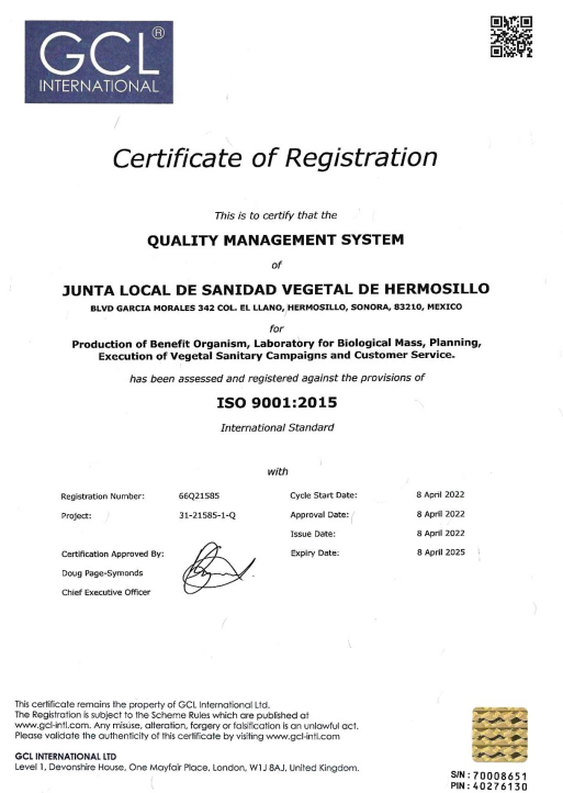 Certificación ISO 9001:2015 Actualmente contamos con la certificación ISO 9001:2015, otorgada por el organismo de certificación GCL International LTD, acreditado por el Servicio de Acreditación del Reino Unido (UKAS).
