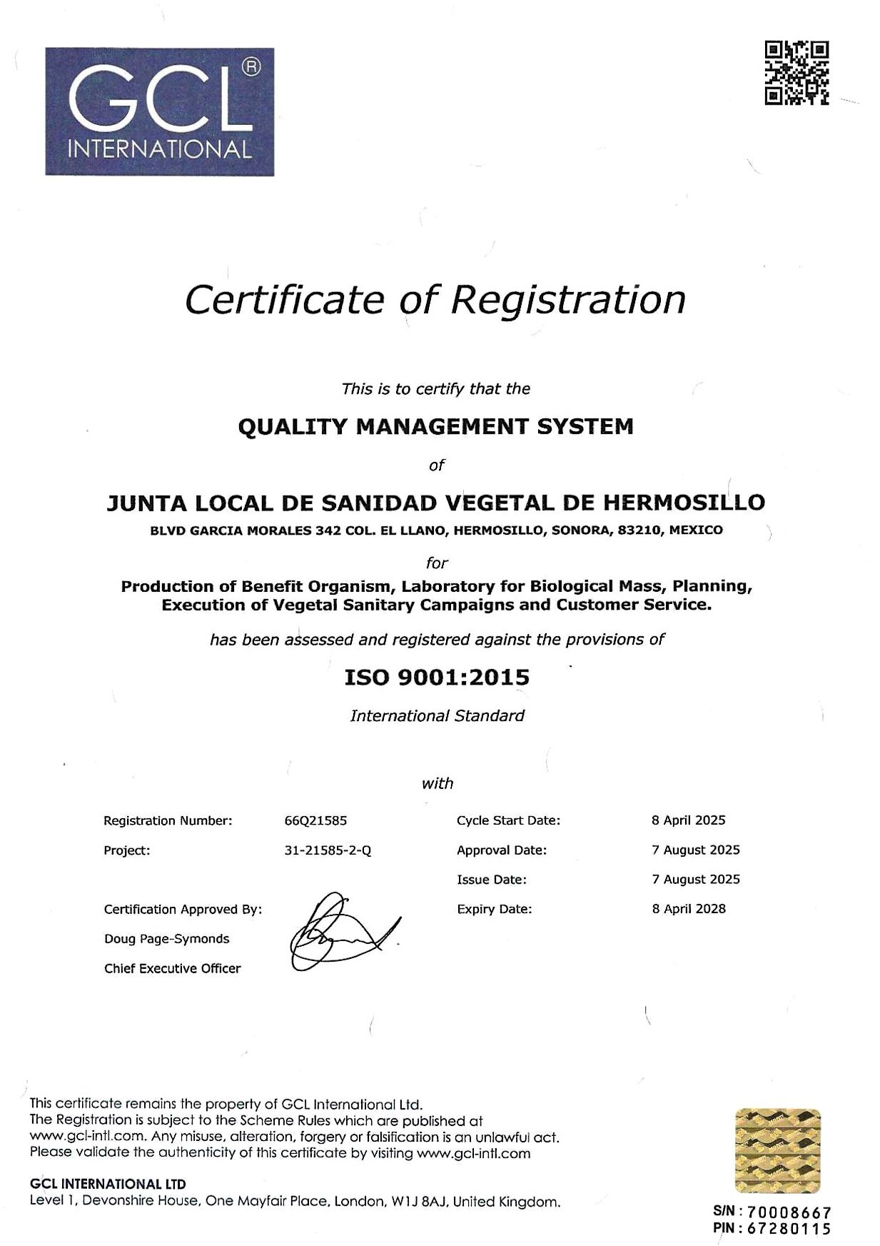 Certificación ISO 9001:2015 